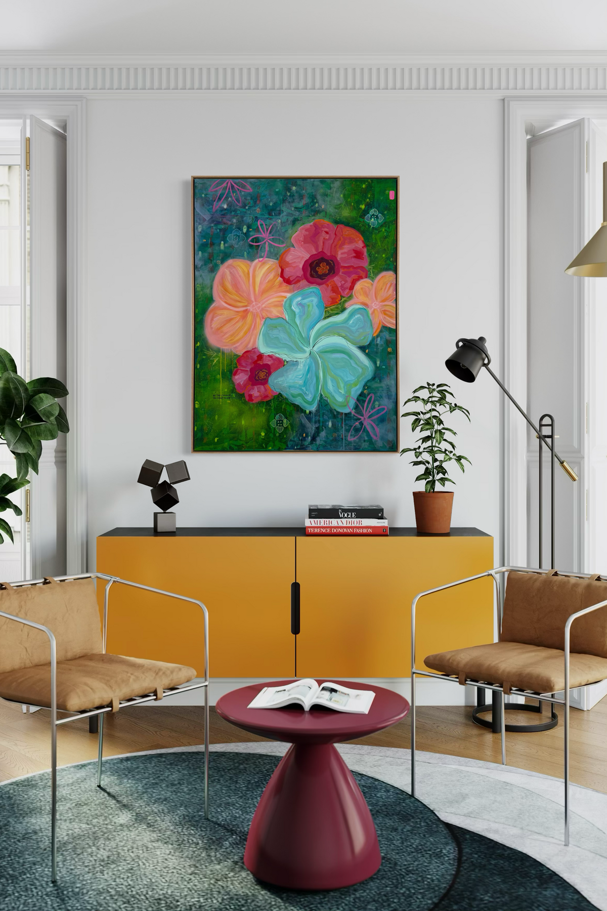 Colourful wall art by MZ Lew in a living room. 