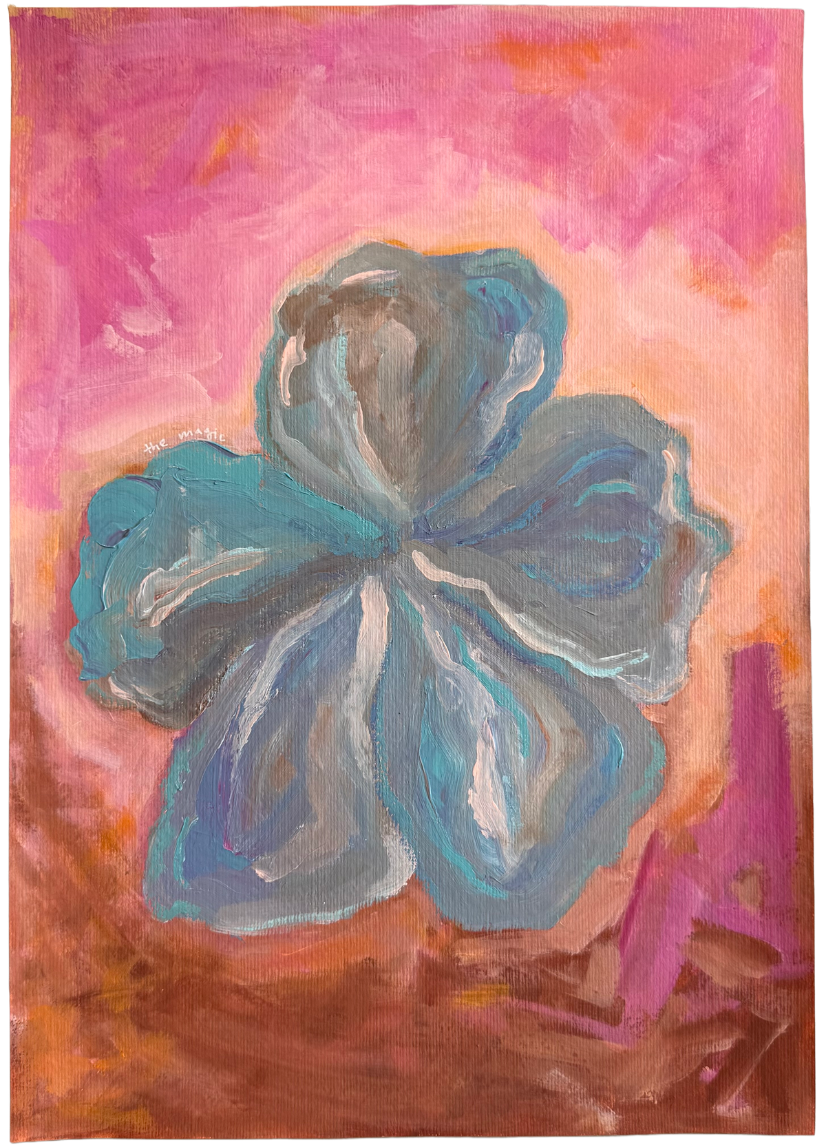 Abstract blue hibiscus paper painting 1/2 by MZ LEW.